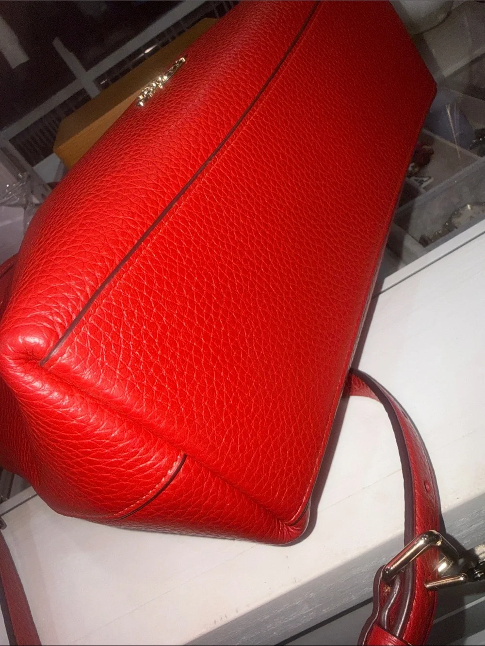 Coach Red Pebbled Leather Shoulder Bag and will include link chain & charm
